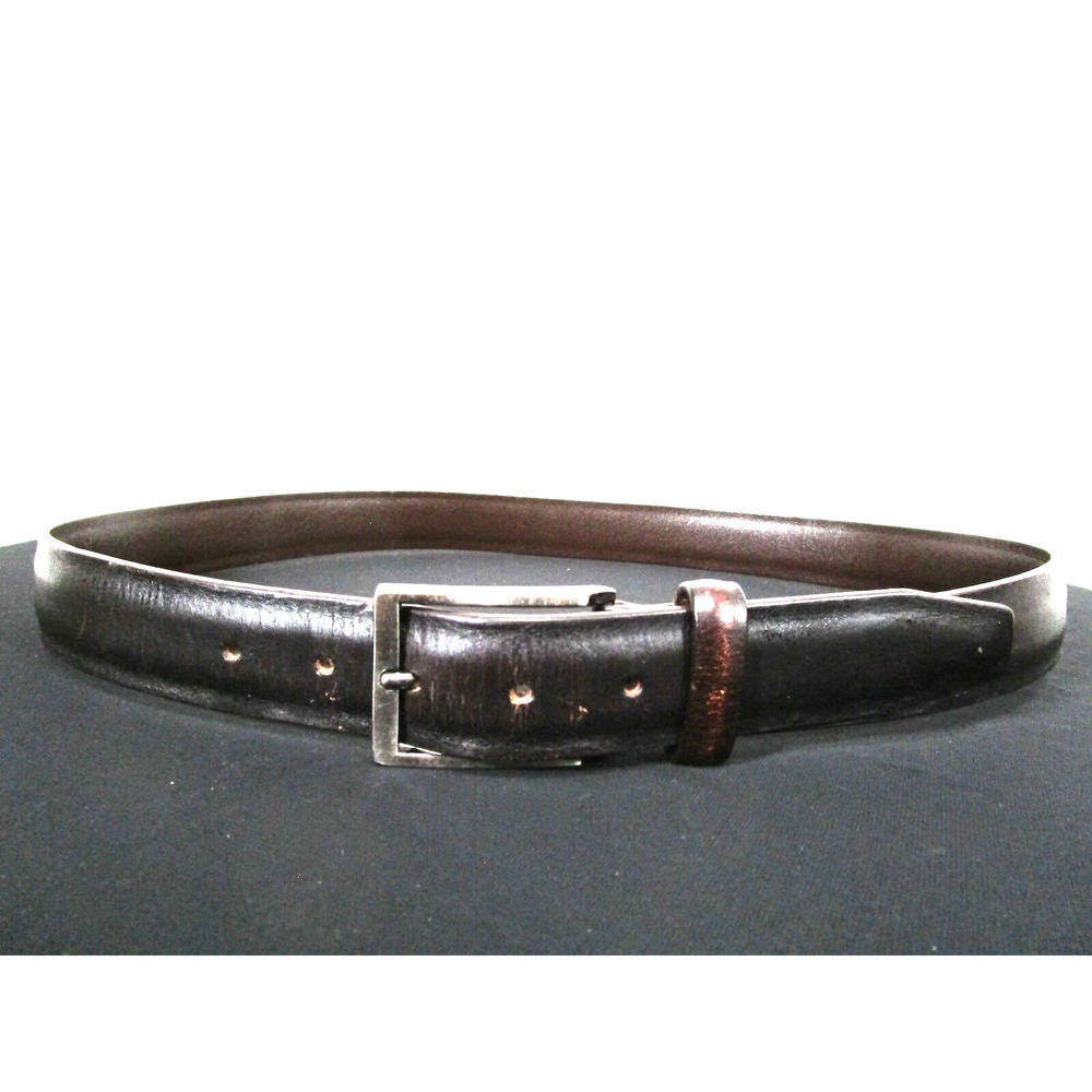 The Tie Bar Brown Leather Silver Buckle Dress Belt Men Sz M, 35"-38"